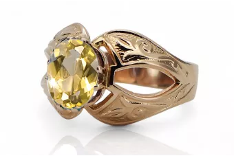 Жълт перидот Оригинално ретро 14k розово злато Пръстен Винтидж vrc135r